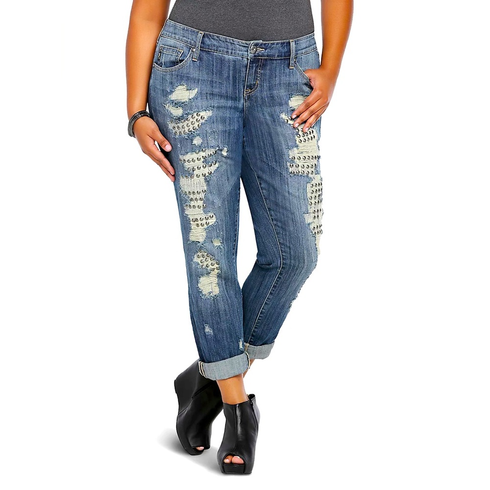 Torrid Medium Wash Distressed Studded Boyfriend Jeans | 22